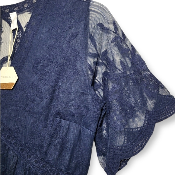 PinkBlush Navy Blue Lace Mesh Overlay Maxi Dress Large - Picture 7 of 10